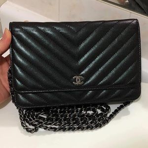 Chanel Caviar Chevron WOC in Ruthenium Hardware🦄